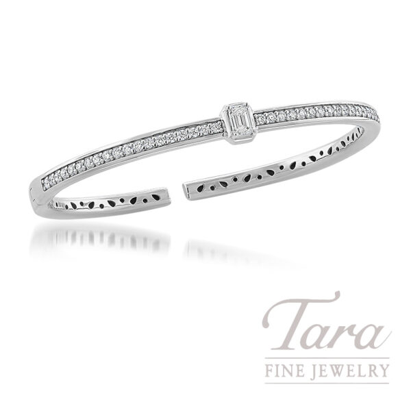 18K White Gold Emerald Cut Diamond Bangle, 1.20TDW