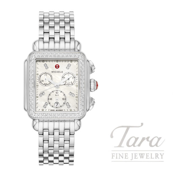 MICHELE Deco Stainless Diamond Dial, Diamond Bezel Watch, 35mm