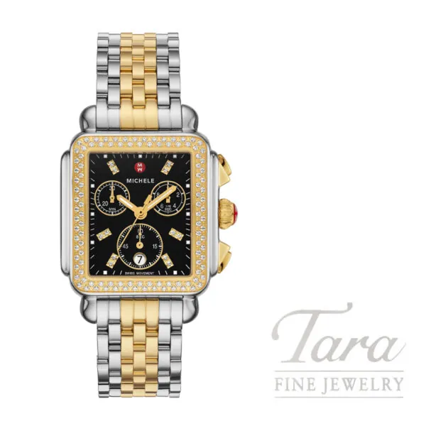 MICHELE Deco Two-Tone 18K Gold-Plated Diamond Watch