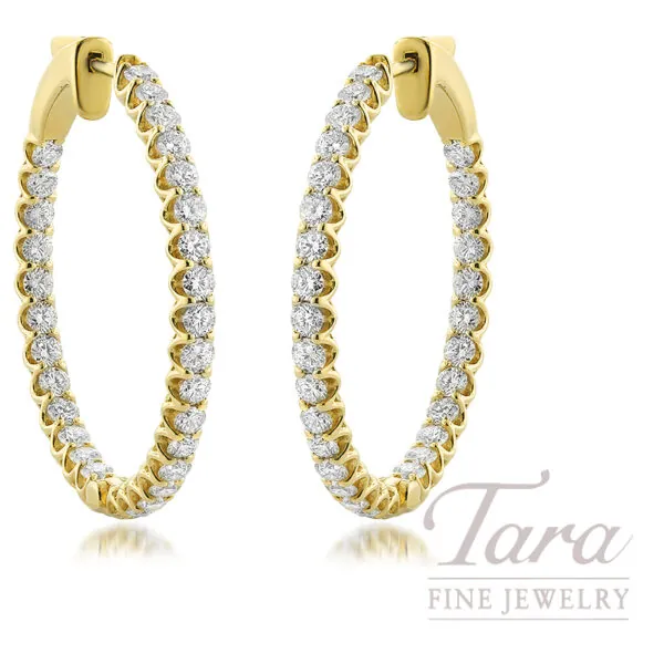14K Yellow Gold Diamond Eternity Hoop Earrings, 7.00TDW