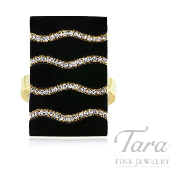 18K Yellow Gold Black Onyx and Diamond Ring, 0.68TDW