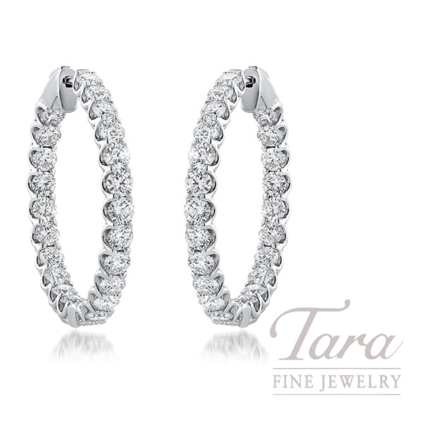 14K White Gold Diamond Eternity Hoop Earrings, 5.00TDW