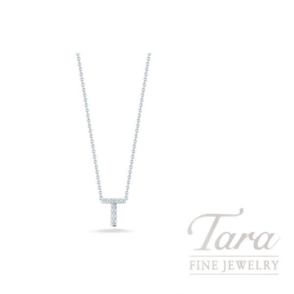 Roberto Coin Diamond 18K White Gold Love Letter "T" Pendant Necklace .04TDW
