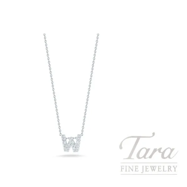 Roberto Coin Diamond 18K White Gold Love Letter "W" Pendant Necklace .08TDW
