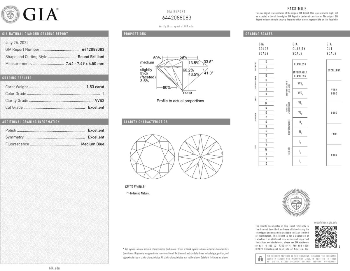 1.53CT. GIA Round Brilliant I-VVS2 Natural Diamond