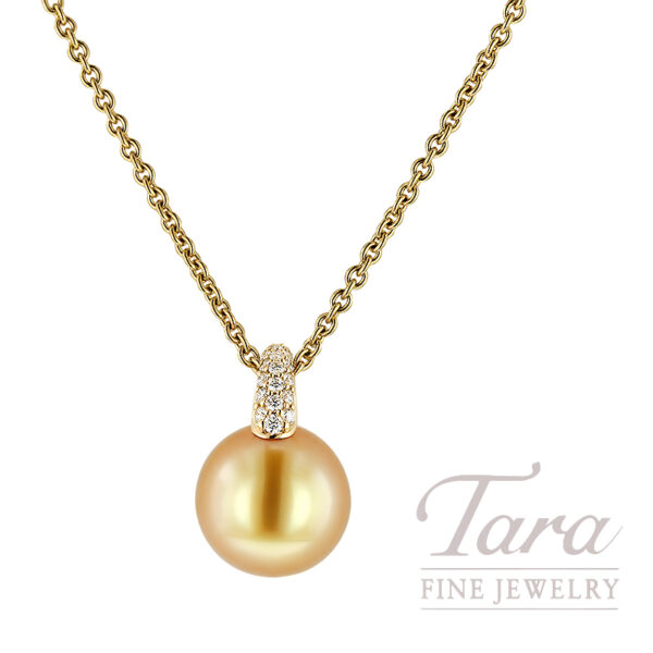 Mikimoto 18K Yellow Gold Golden South Sea Pearl and Diamond Pendant, 0.26TDW