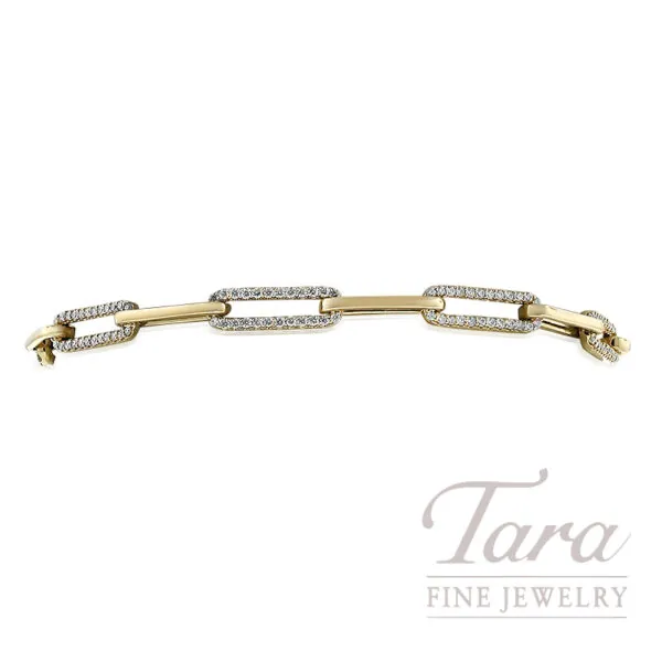14K Yellow Gold Diamond Paperclip Bracelet, 1.00TDW