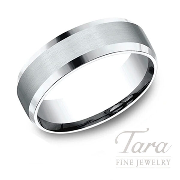 Gentlemen's 18K White Gold Inverted Bezel Wedding Band 6.5MM