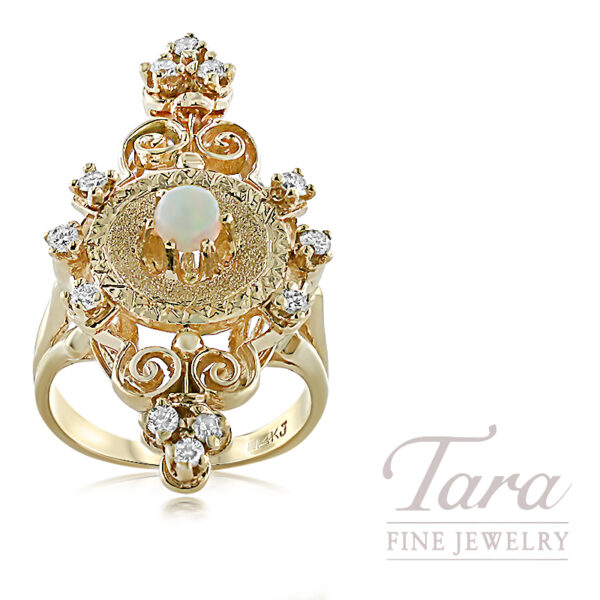 14K Yellow Gold Opal and Diamond Estate Ring .33TDW .15TGW
