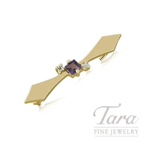 14K Yellow Gold Amethyst Diamond Pin, 0.10TGW 0.02TDW