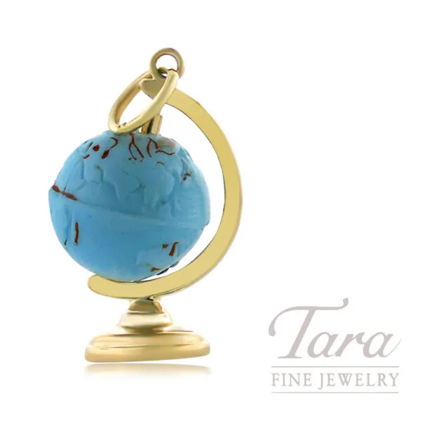 14K Yellow Gold Moving World Globe Charm Pendant 2.4G
