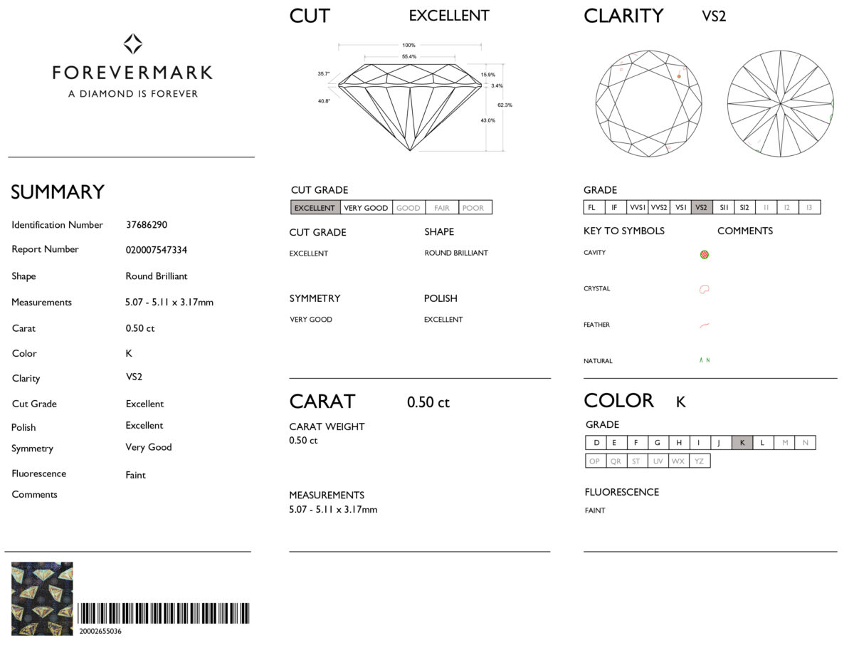 1.00CT. De Beers Forevermark Diamond Stud Earrings, K/L-VS2/VVS2