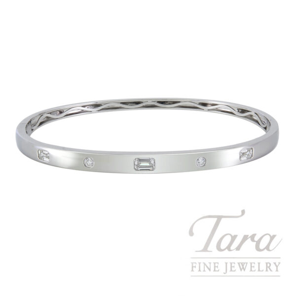 18K White Gold Bangle Bracelet .71TDW, 12.1G