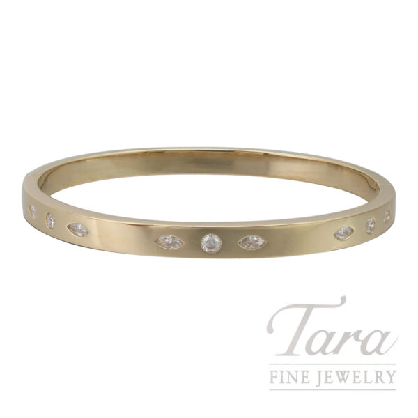 18K Yellow Gold Diamond Bangle Bracelet .74TDW,  26.0G