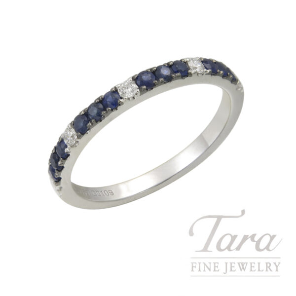 18K White Gold Blue Sapphire and Diamond Band, Sapphires 0.27TGW, Diamonds 0.08TDW 2.0G