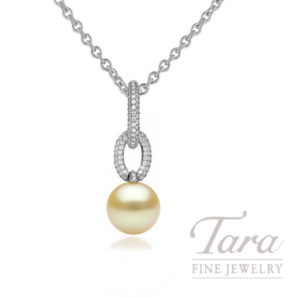 18K White Gold Golden South Sea Pearl & Diamond Pendant, 0.67TDW