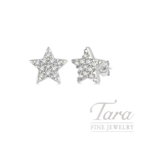 18K White Gold Diamond Star Earrings, 0.10TDW