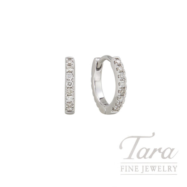 18K White Gold Diamond Huggie Hoop Earrings 0.14TDW, 1.07G