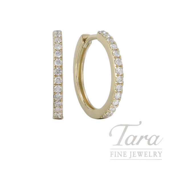 18K Yellow Gold Diamond Hoop Earrings 0.34TW, 2.7G