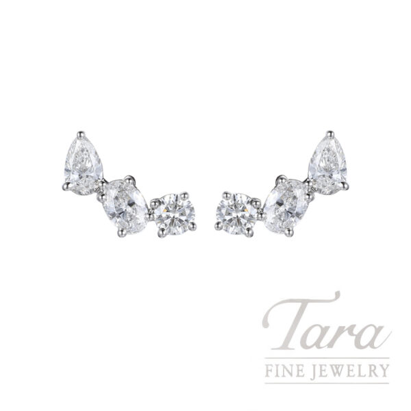 18K White Gold Diamond Earrings .46TW, 1.1G with Pear, Oval and Round Diamonds