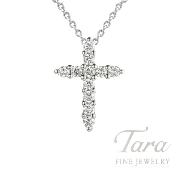 18K White Gold Diamond Cross Pendant 0.11TDW, 0.5G