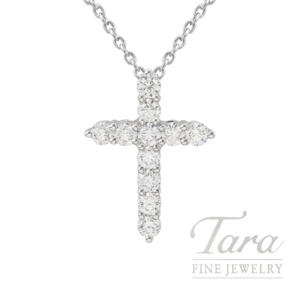 18K White Gold Diamond Cross Pendant 0.91TW, 1.7G