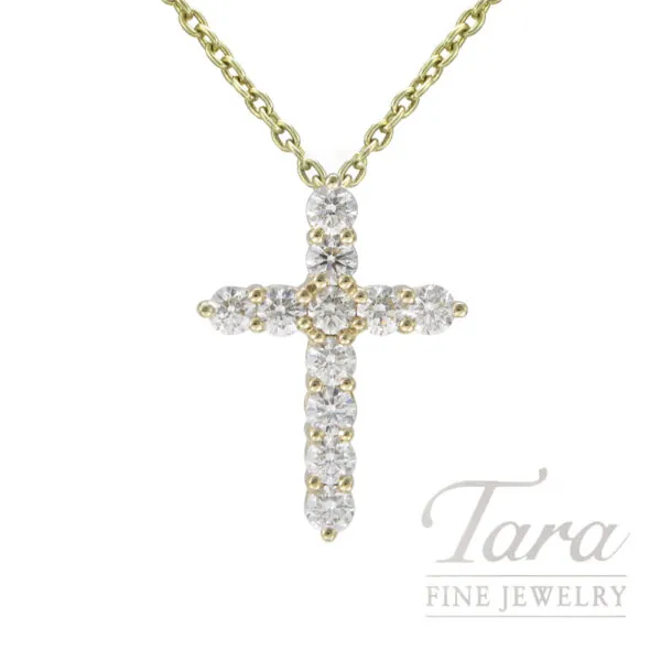 18K Yellow Gold Cross Pendant 0.91TW, 1.8G