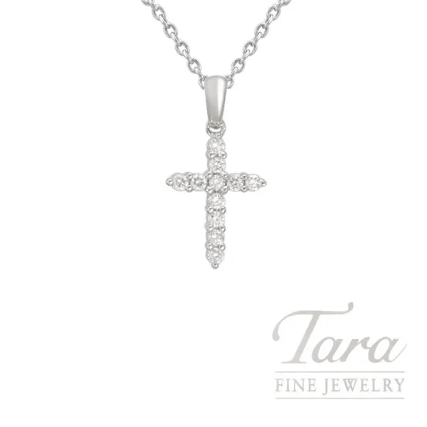 18K White Gold Diamond Cross Pendant 0.10TDW, 0.5G