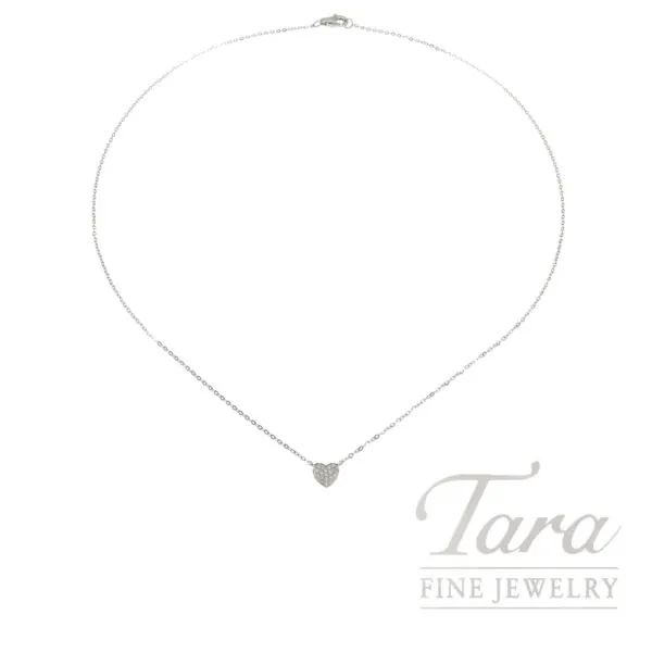 18K White Gold Pave Diamond Heart Necklace .06TW, 1.7G, 16.5"