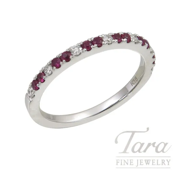 18K White Gold Ruby and Diamond Ring 0.27TGW, .08TDW 2.0G
