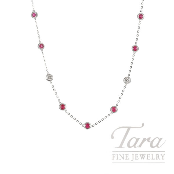 18K White Gold Ruby Diamond Necklace 1.36TGW, 0.28TDW