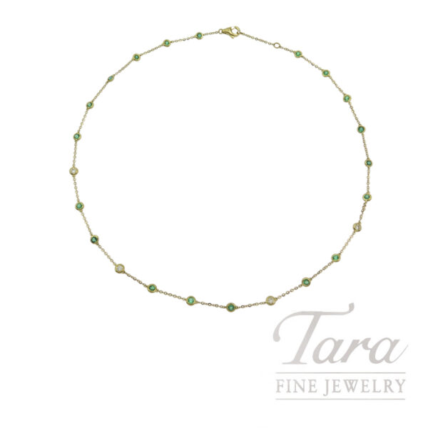 18K Yellow Gold Emerald Diamond Necklace .97TGW, 0.28TDW