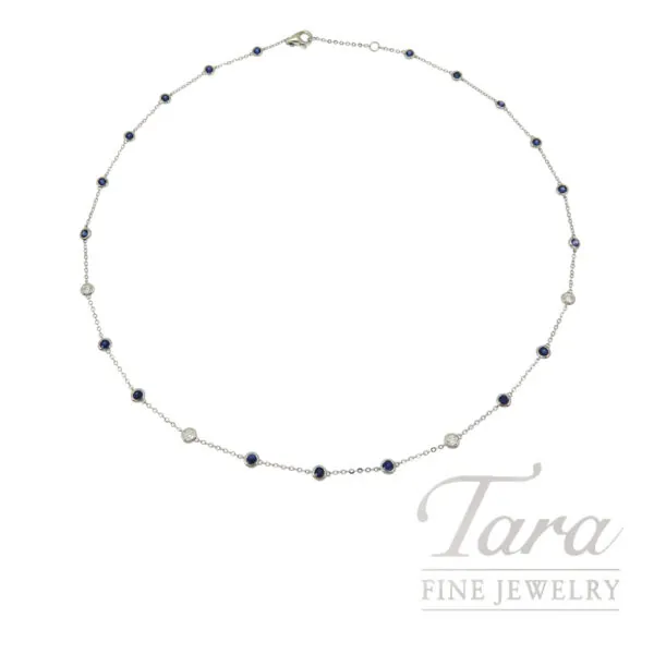 18K White Gold Sapphire Diamond Necklace 1.32TGW, 0.28TDW
