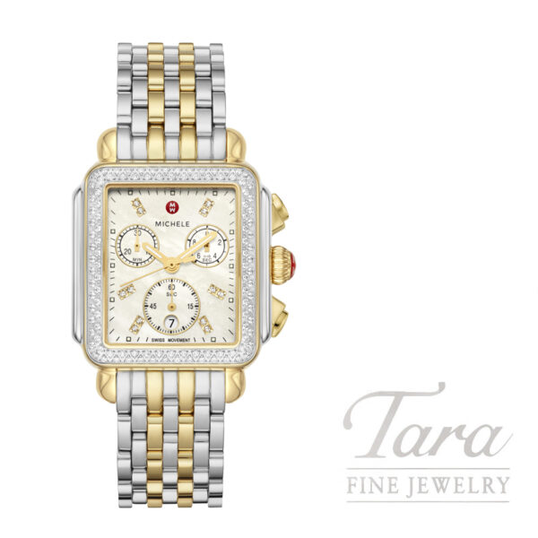 MICHELE Deco Two-Tone 18k Gold Diamond Watch, 35mm