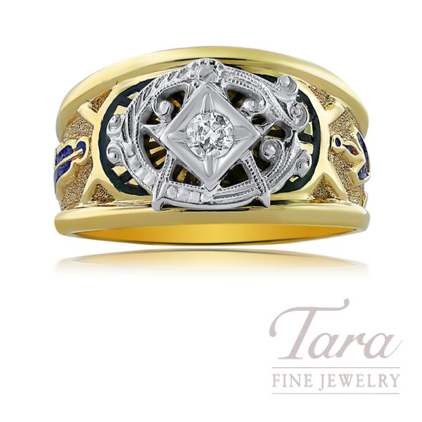 10K Yellow Gold Diamond Masonic Ring 0.15TDW, 8.7G