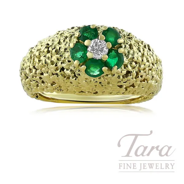 18K Yellow Gold Emerald Diamond Estate Ring .20TGW, .10TDW