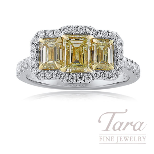 18K White Gold Emerald Cut Yellow Diamond Ring 2.51 TDW