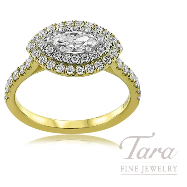 18K White and Yellow Gold Marquise Cut Diamond Ring 1.09TDW