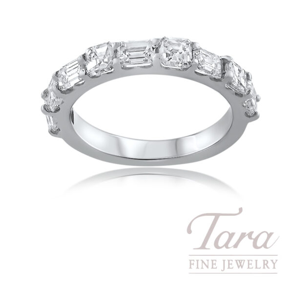 18K White Gold Diamond Emerald and Asscher Cut Band 2.00TDW