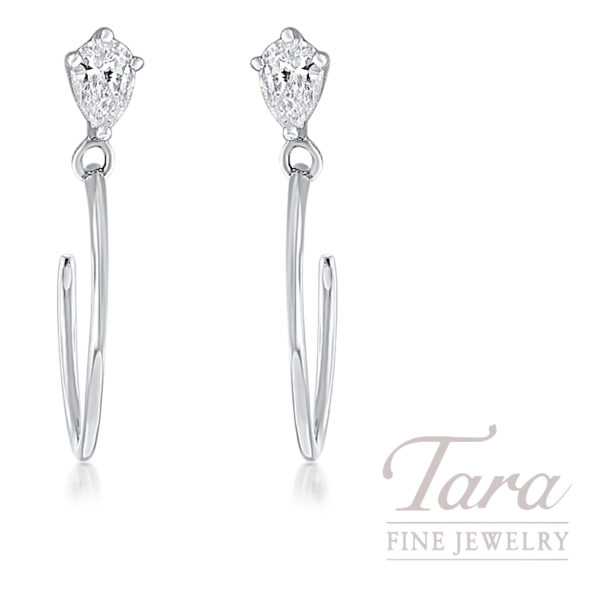 18K White Gold Pear Diamond Earrings 0.21CT, 1.1G