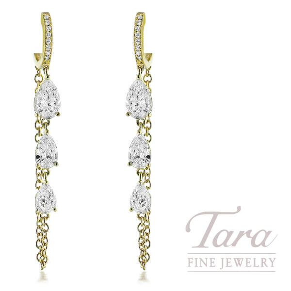 18K Yellow Gold GIA Certified Diamond Chain Earrings 3.23TDW, 4.3G