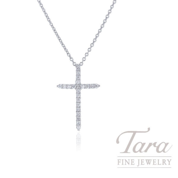 Roberto Coin 18K White Gold Diamond Sliver Cross Necklace, 0.10TDW