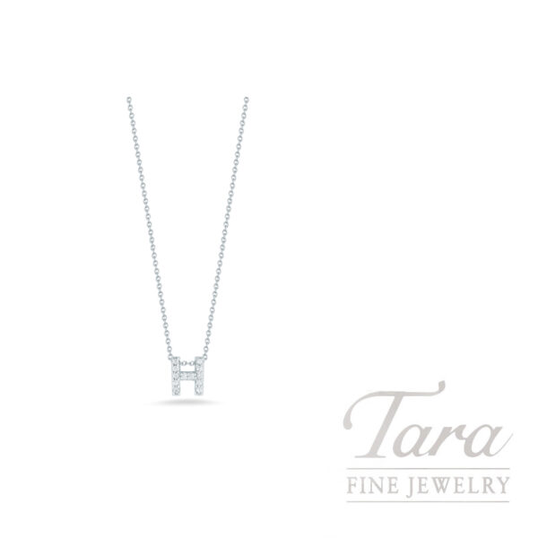 Roberto Coin Diamond 18K White Gold Love Letter "H" Pendant Necklace .06TDW