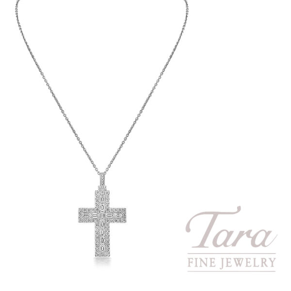18K White Gold Diamond Cross Pendant Necklace 2.85TDW