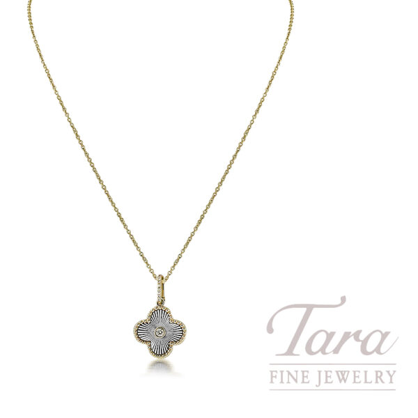 14K Yellow Gold Diamond Floral Pendant 0.07TDW