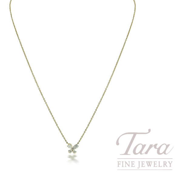 18K Yellow Gold Diamond Floral Butterfly Necklace 0.27TDW, 2.5G