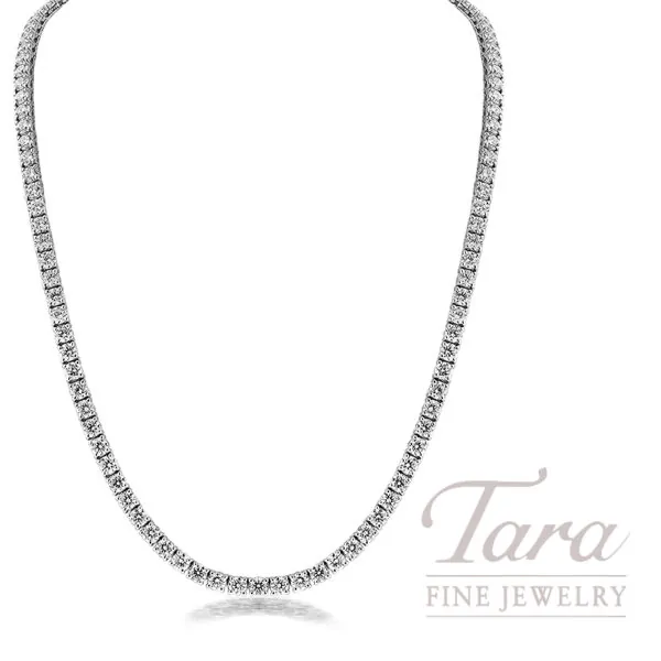 18K White Gold Natural Diamond Tennis Necklace, 147 Diamonds 22.15TDW