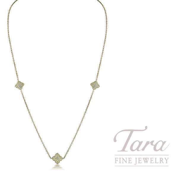 14K Yellow Gold Diamond 3 Station Necklace 1.30TW, 5.7G