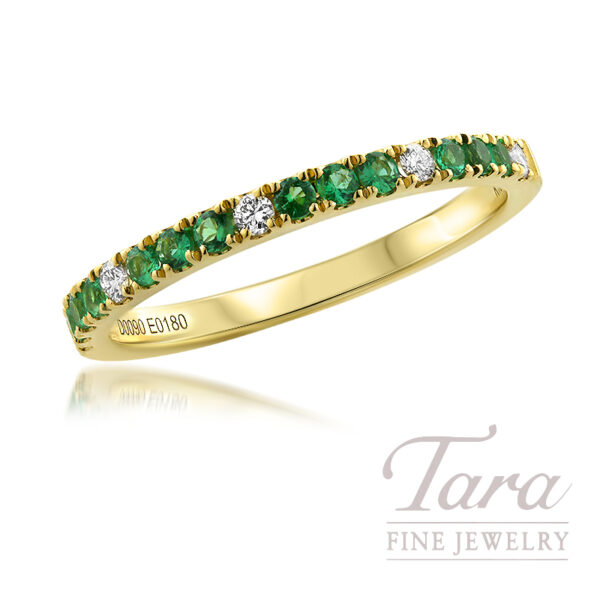 18K Yellow Gold Emerald and Diamond Band, Emeralds 0.18TGW, Diamonds 0.05TDW