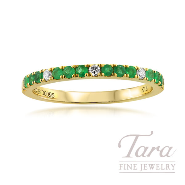 18K Yellow Gold Emerald and Diamond Band, Emeralds 0.20TGW, Diamonds 0.09TDW